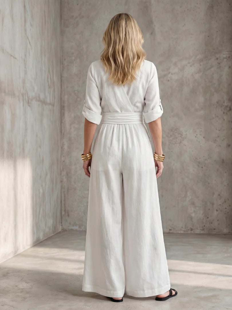 Cross-Front Wide-Leg Jumpsuit
