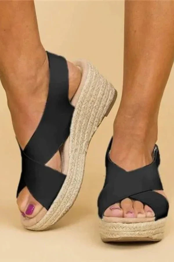 Cross Strap Espadrille Wedge Sandals