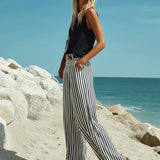 Sleeveless Top and Striped Wide-Leg Pants Set