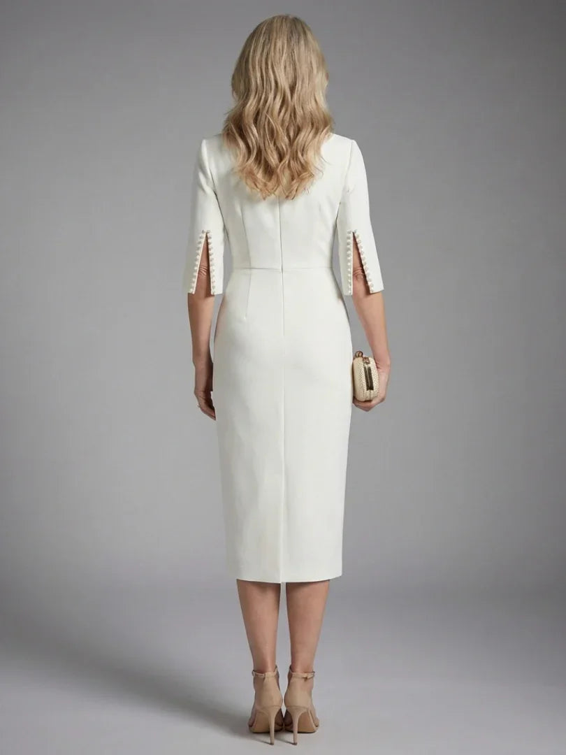 Split-Sleeve Fitted Midi Dress