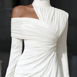 One Shoulder Draped Midi Dress