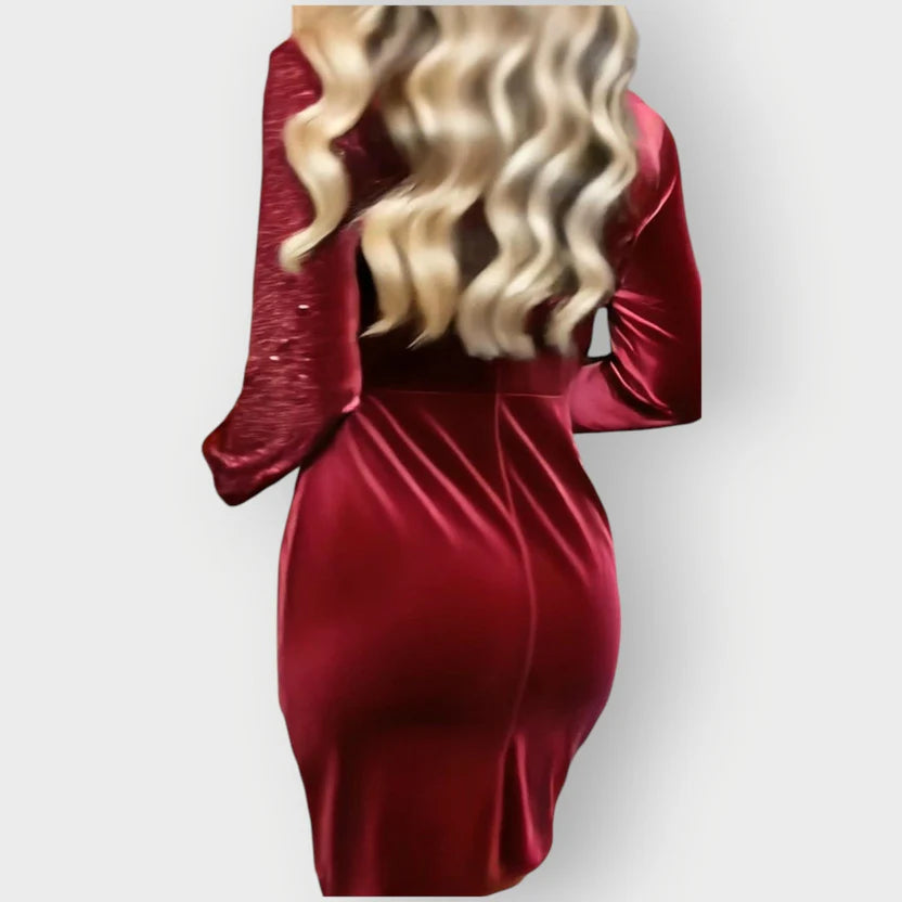 Asymmetric Long-Sleeve Party Dress