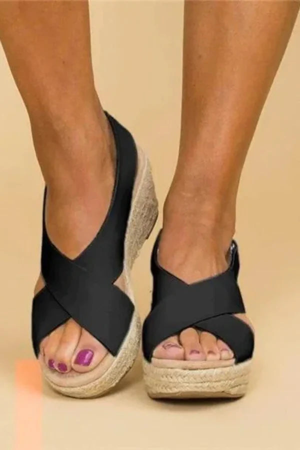 Cross Strap Espadrille Wedge Sandals