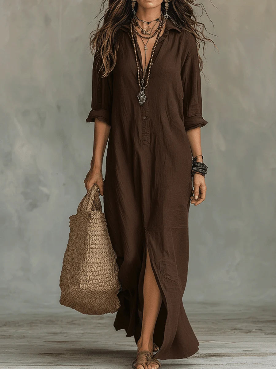 Button-Front Maxi Dress