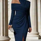 One Shoulder Draped Midi Dress