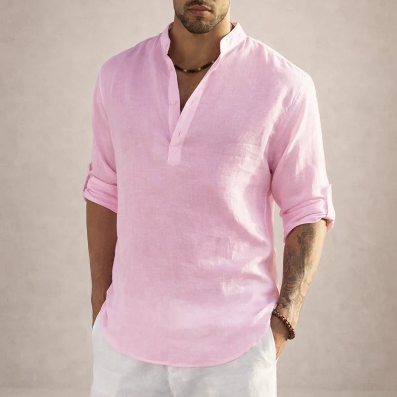 Men's Stand Collar Long Sleeve Shirt