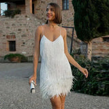 Feather Trim Mini Dress