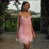 Feather Trim Mini Dress