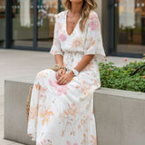 V-Neck Bohemian Print Maxi Dress