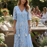 V-Neck Bohemian Print Maxi Dress