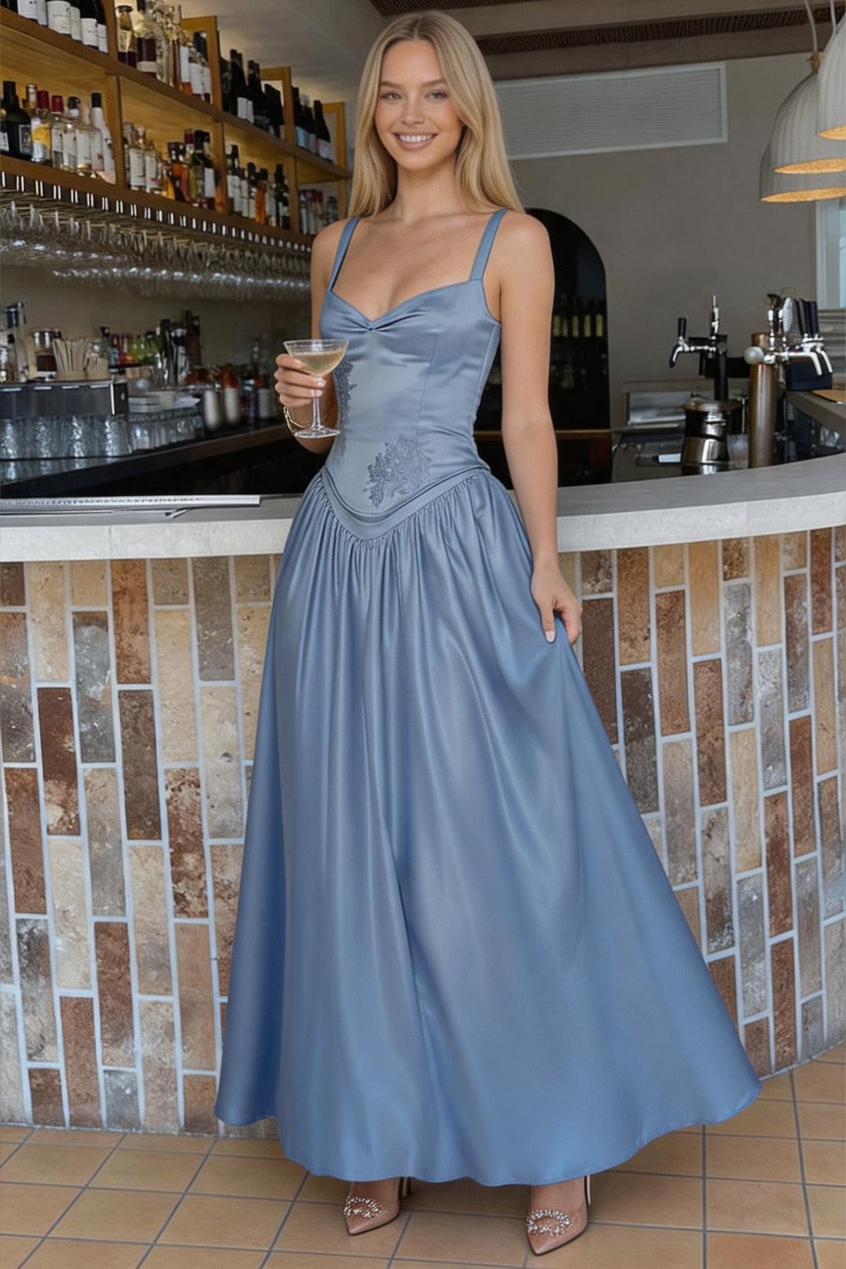 A-Line Ankle Length Off Shoulder Bridesmaid Dress