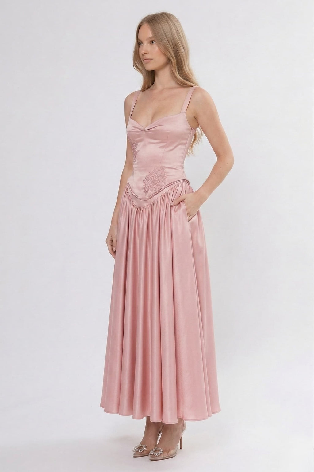 A-Line Ankle Length Off Shoulder Bridesmaid Dress