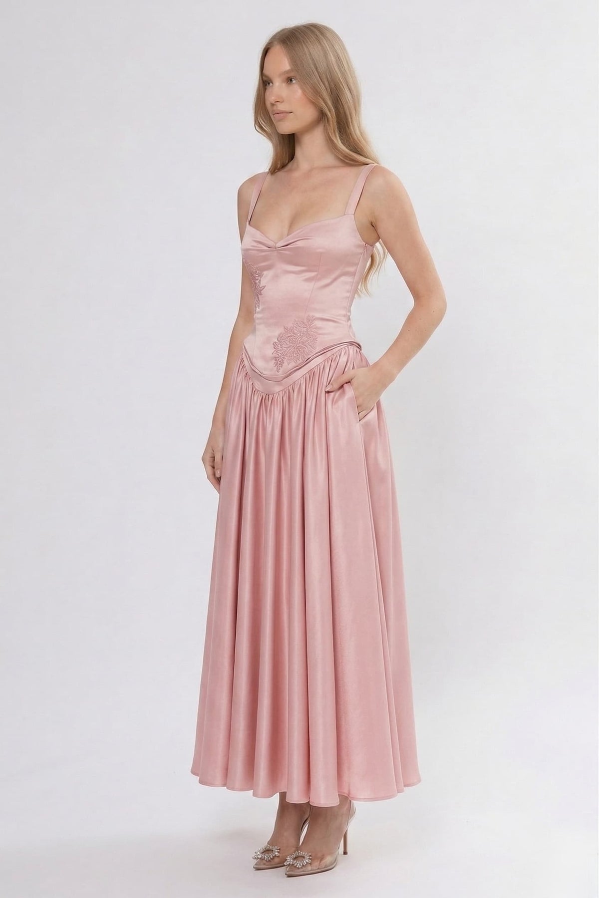 A-Line Ankle Length Off Shoulder Bridesmaid Dress
