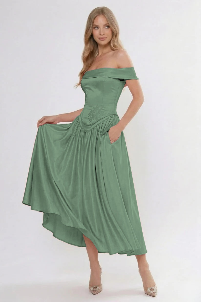 A-Line Ankle Length Cap Sleeve Bridesmaid Dress