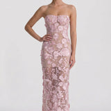 Women's Sheath Floral Overlay Wedding Guest Maxi Dress