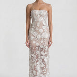 Women's Sheath Floral Overlay Wedding Guest Maxi Dress