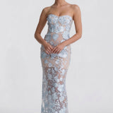 Women's Sheath Floral Overlay Wedding Guest Maxi Dress