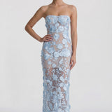 Women's Sheath Floral Overlay Wedding Guest Maxi Dress