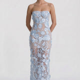 Women's Sheath Floral Overlay Wedding Guest Maxi Dress