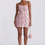 Women's Sheath Floral Overlay Wedding Guest Mini Dress