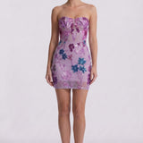 Women's Sheath Floral Overlay Wedding Guest Mini Dress