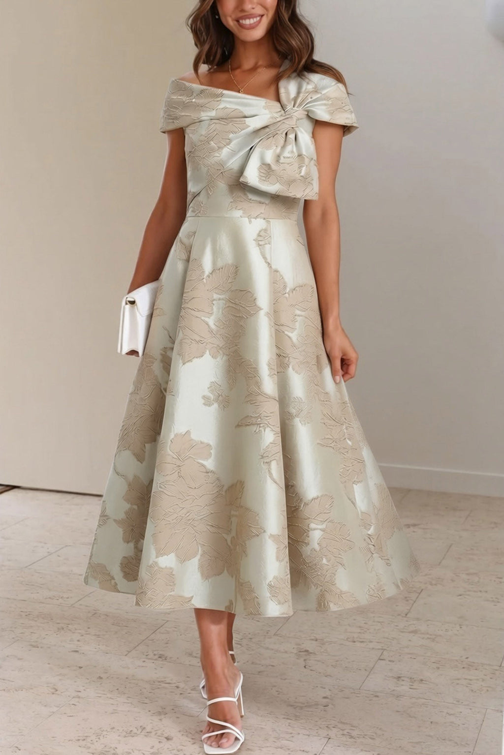 A-Line Tea Length Mother of the Bride Dress