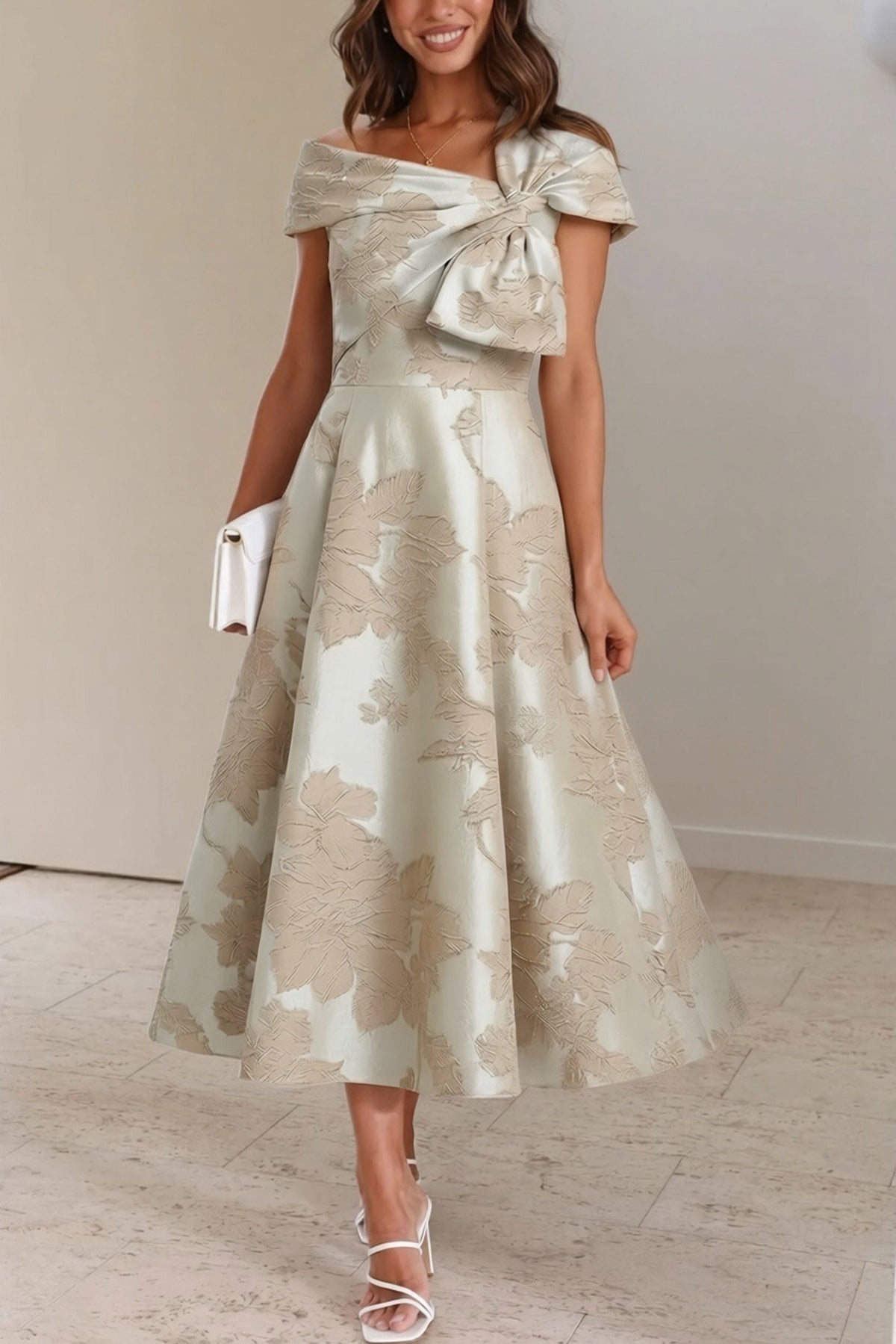 A-Line Tea Length Mother of the Bride Dress
