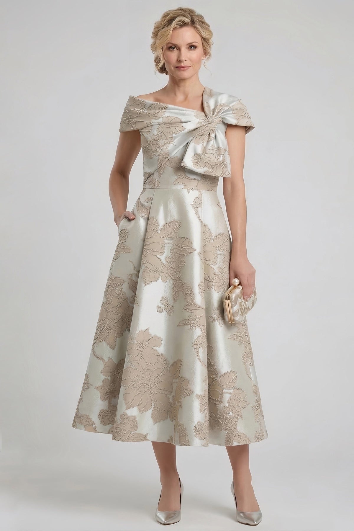 A-Line Tea Length Mother of the Bride Dress