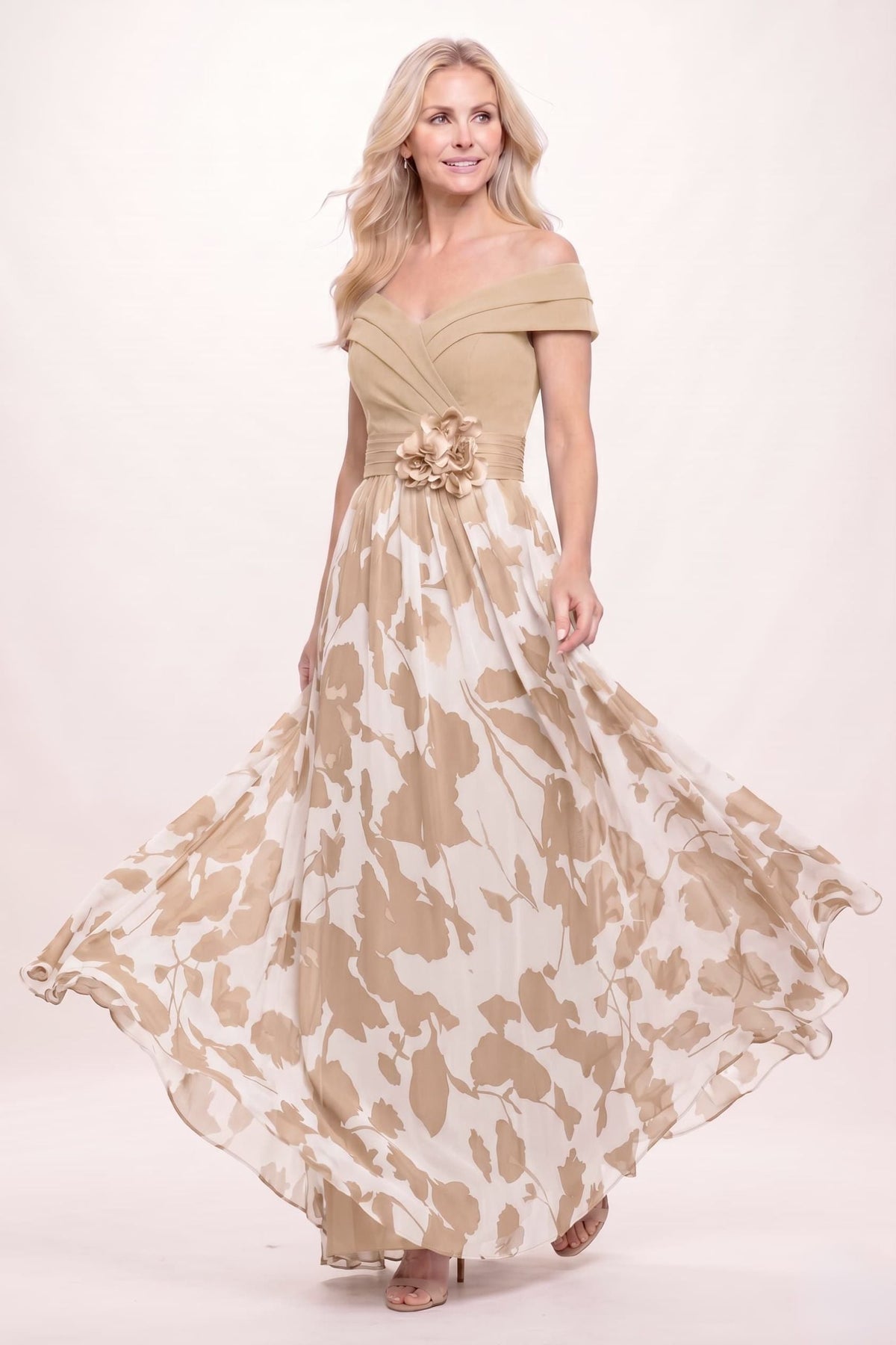 A-Line Floral Print Maxi Mother of the Bride Dress