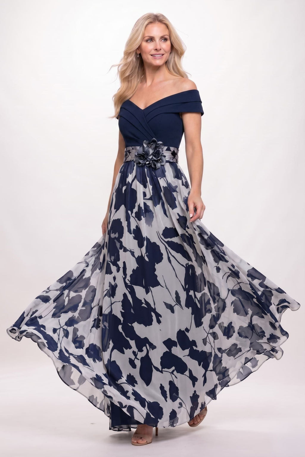 A-Line Floral Print Maxi Mother of the Bride Dress
