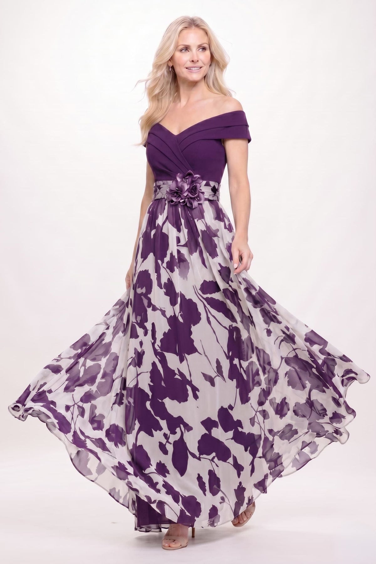 A-Line Floral Print Maxi Mother of the Bride Dress