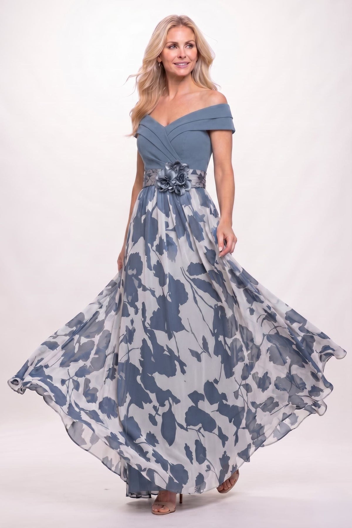 A-Line Floral Print Maxi Mother of the Bride Dress