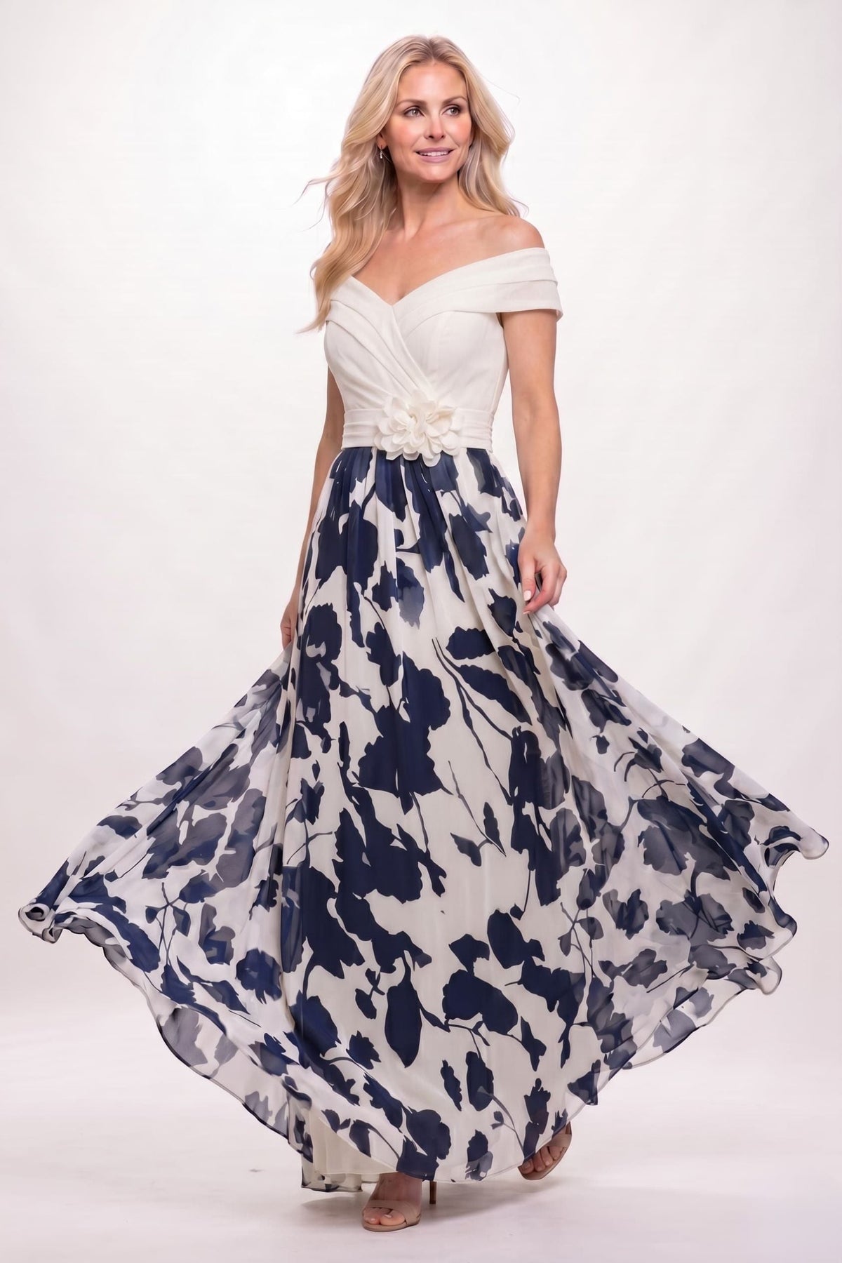 A-Line Floral Print Maxi Mother of the Bride Dress