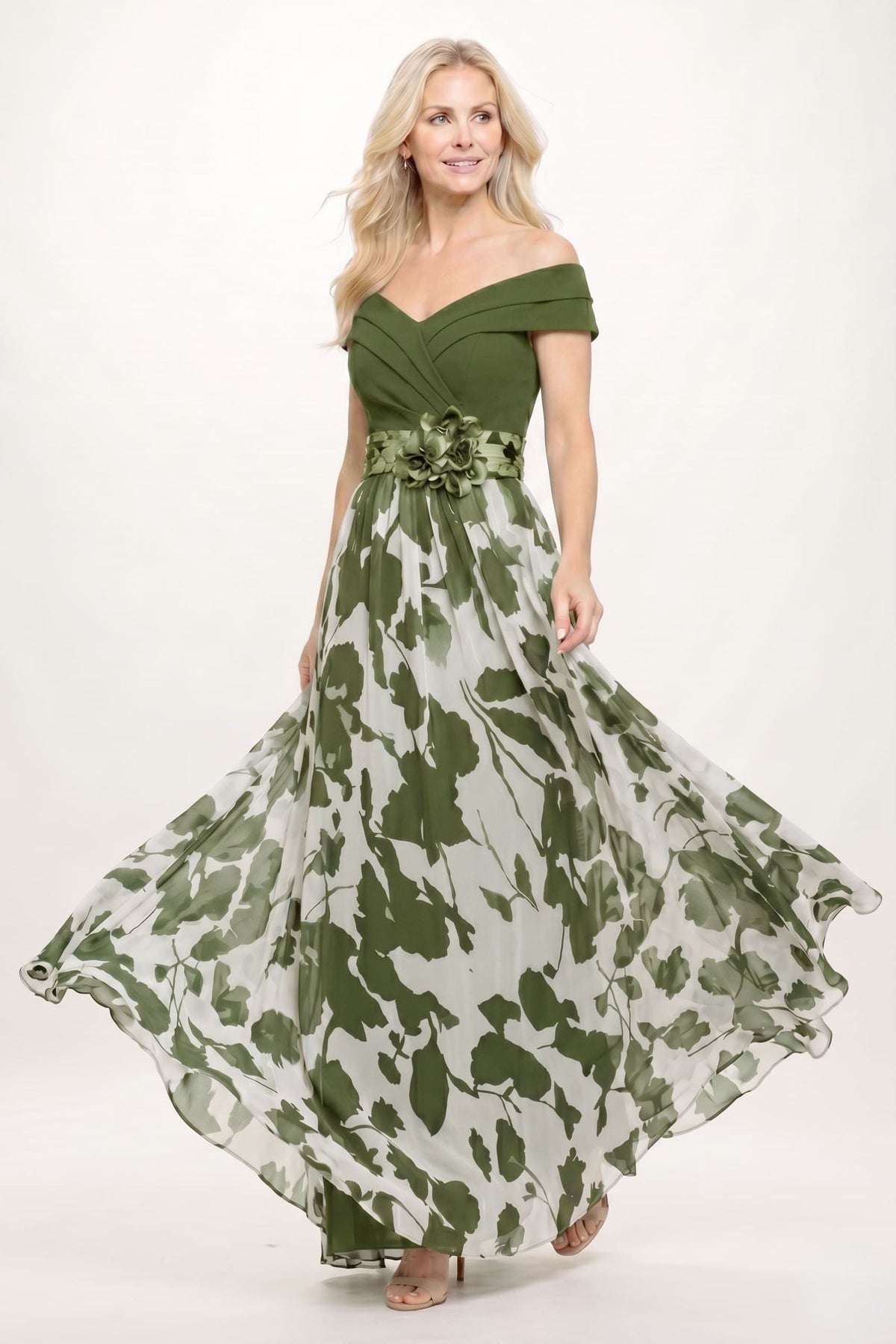 A-Line Floral Print Maxi Mother of the Bride Dress