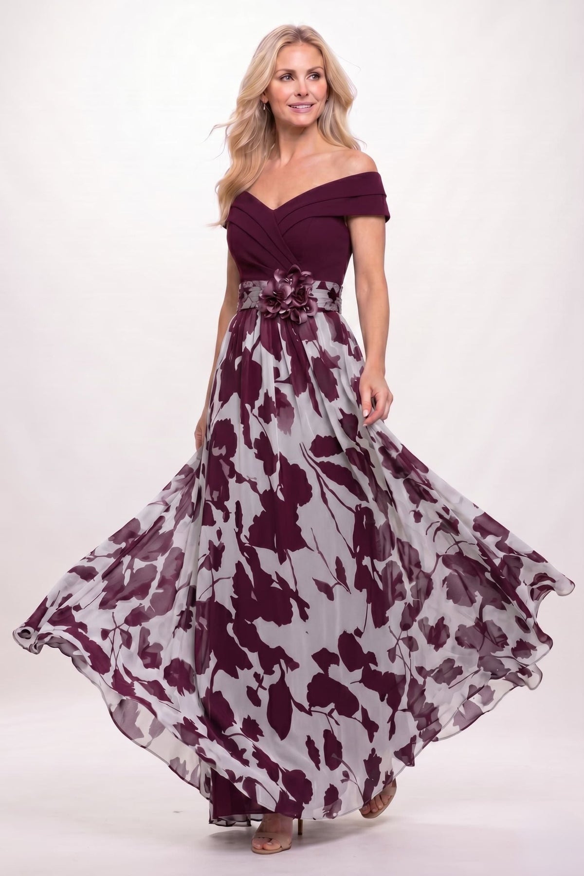 A-Line Floral Print Maxi Mother of the Bride Dress