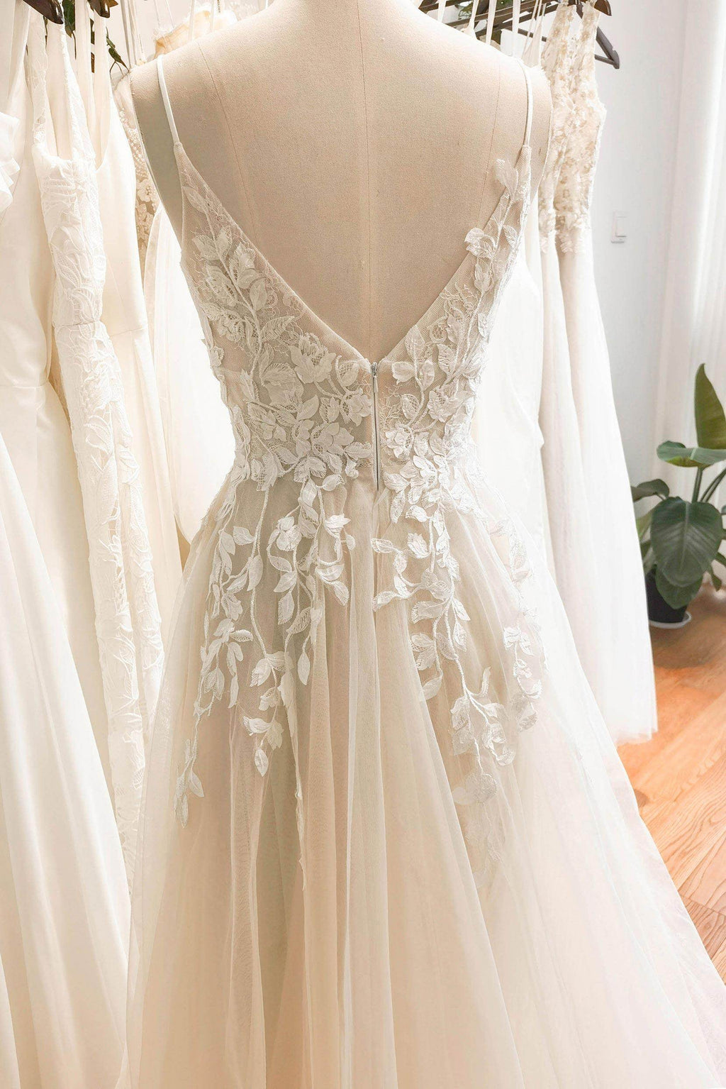 A-Line Floor Length Floral Overlay Wedding Dress