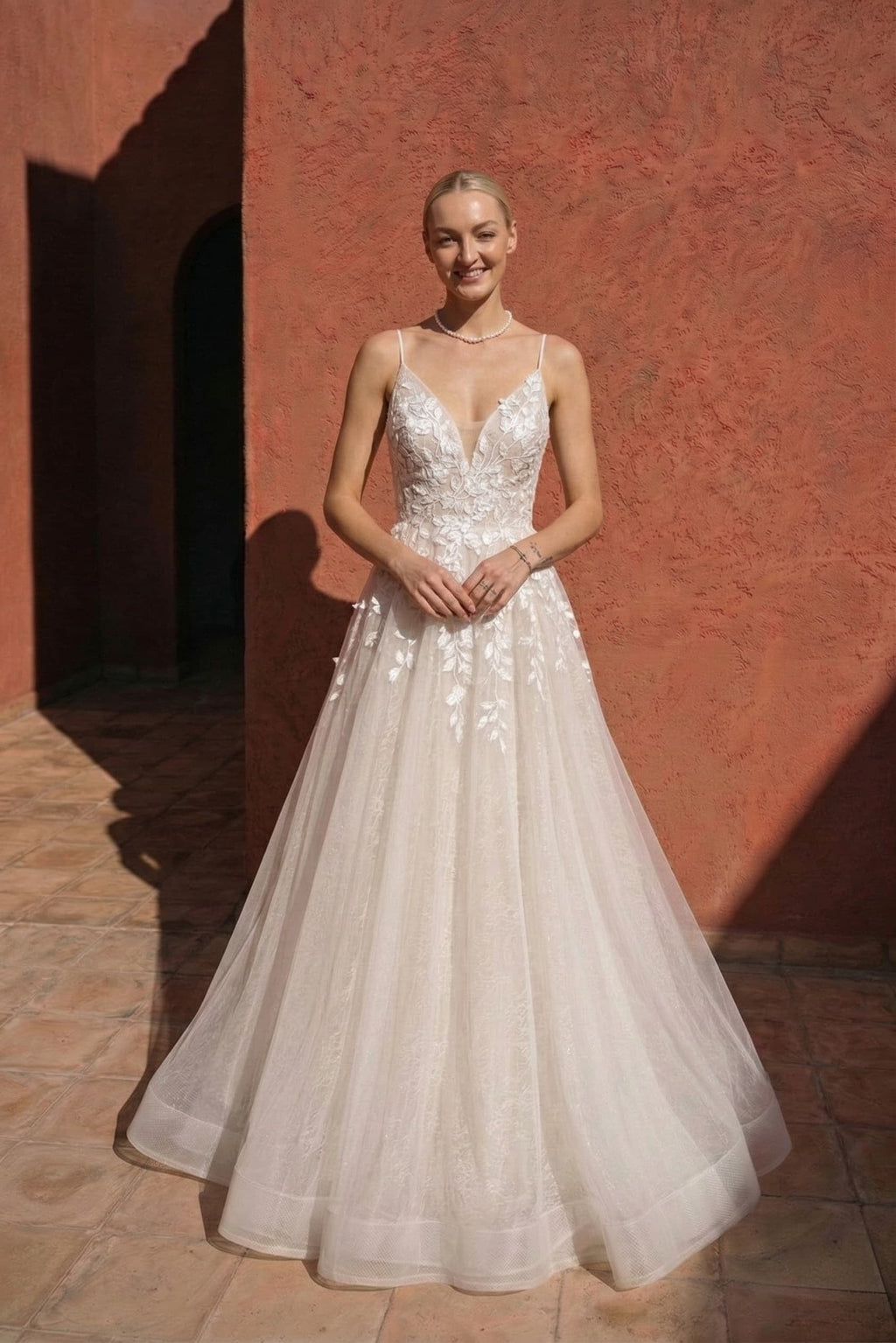 A-Line Floor Length Floral Overlay Wedding Dress