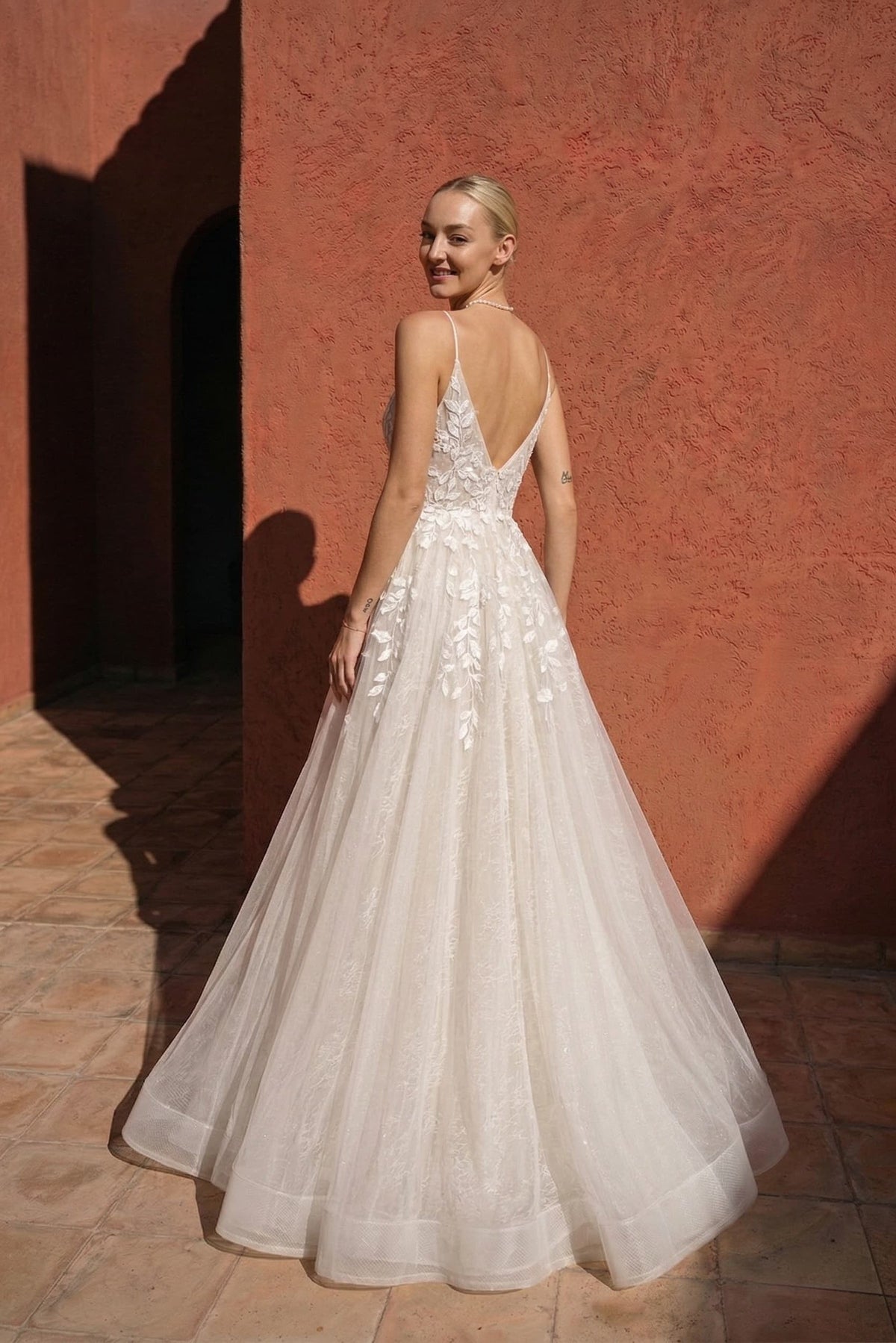 A-Line Floor Length Floral Overlay Wedding Dress