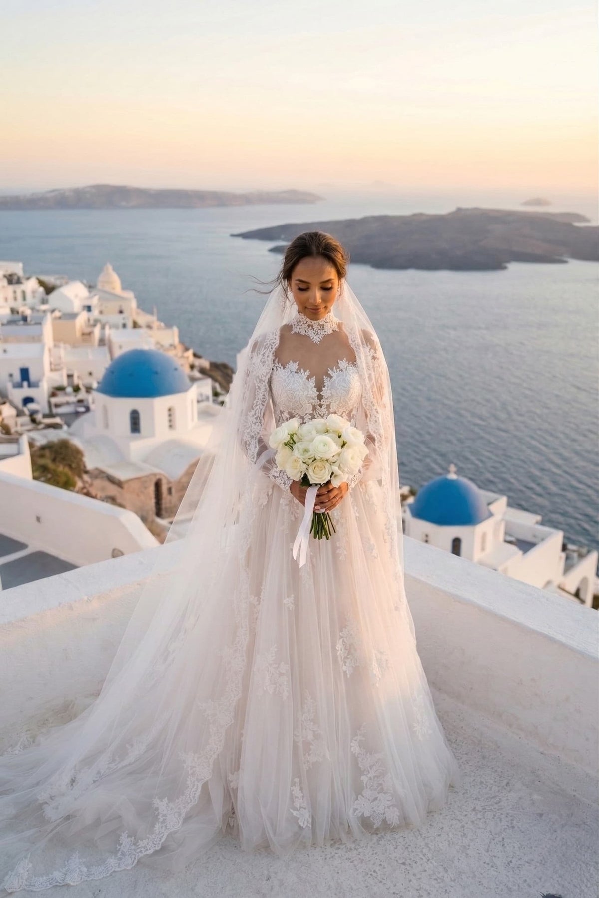 A-Line Court Train Floral Overlay Wedding Dress