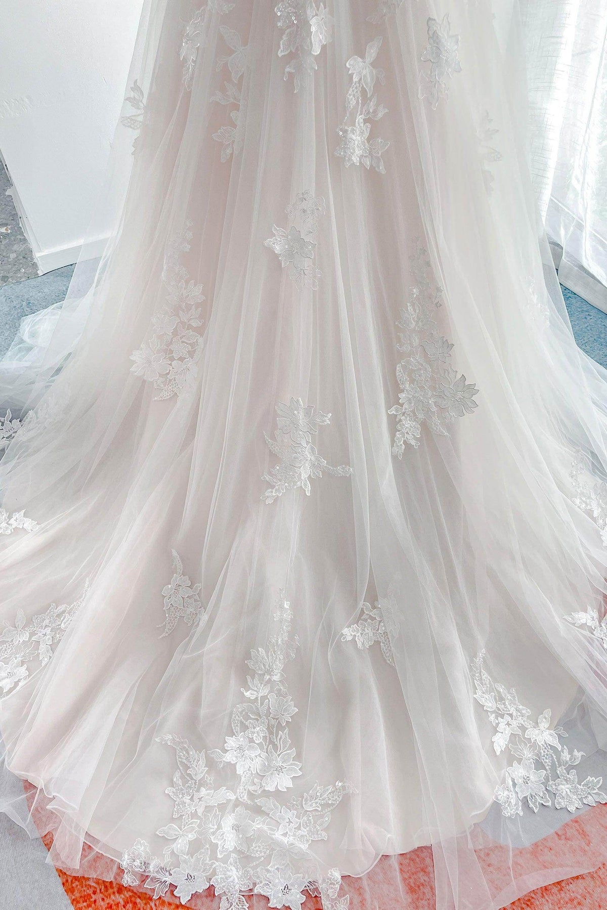 A-Line Court Train Floral Overlay Wedding Dress