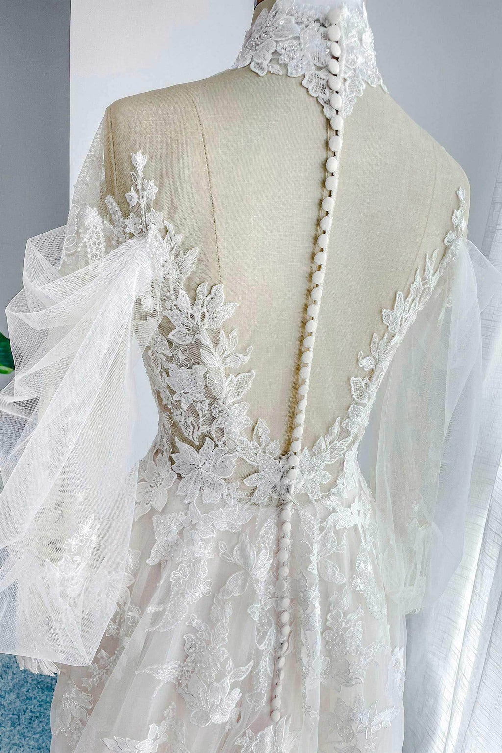 A-Line Court Train Floral Overlay Wedding Dress