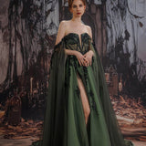 A-Line Court Train Embellished Floral Overlay Wedding Dress