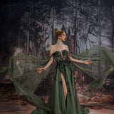 A-Line Court Train Embellished Floral Overlay Wedding Dress