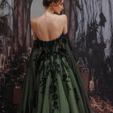A-Line Court Train Embellished Floral Overlay Wedding Dress