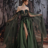 A-Line Court Train Embellished Floral Overlay Wedding Dress