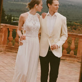 Halter Floor Length Wedding Jumpsuit