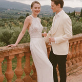 Halter Floor Length Wedding Jumpsuit