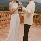 Halter Floor Length Wedding Jumpsuit
