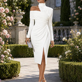 One Shoulder Draped Midi Dress