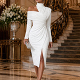 One Shoulder Draped Midi Dress